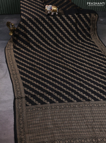 Banarasi semi raw silk saree black with allover thread & zari weaves and woven border
