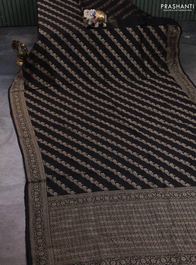 Banarasi semi raw silk saree black with allover thread & zari weaves and woven border