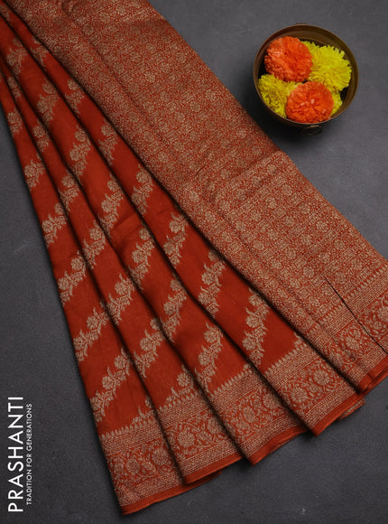 Banarasi semi raw silk saree rust shade with allover thread & zari weaves and woven border