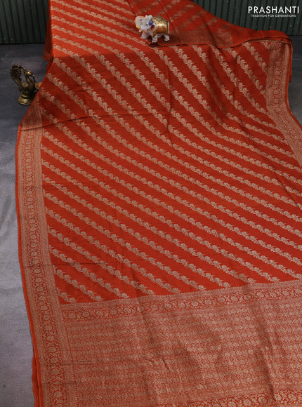 Banarasi semi raw silk saree rust shade with allover thread & zari weaves and woven border