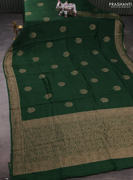 Banarasi semi raw silk saree bottle green with allover thread & zari woven buttas and woven border
