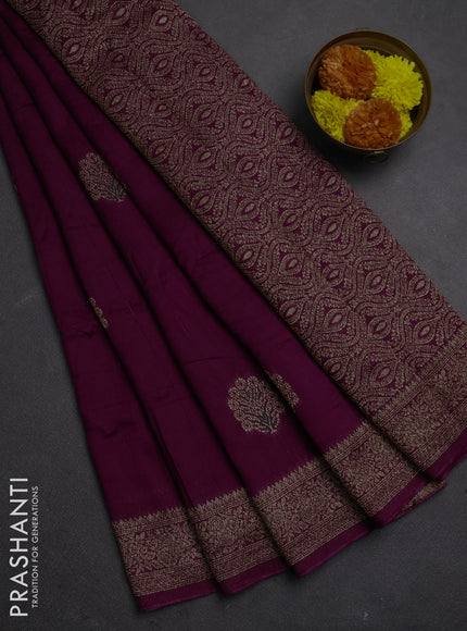 Banarasi semi raw silk saree purple with allover thread & zari woven buttas and woven border