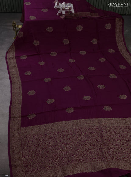Banarasi semi raw silk saree purple with allover thread & zari woven buttas and woven border
