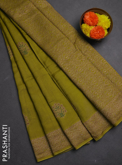 Banarasi semi raw silk saree light green with allover thread & zari woven buttas and woven border