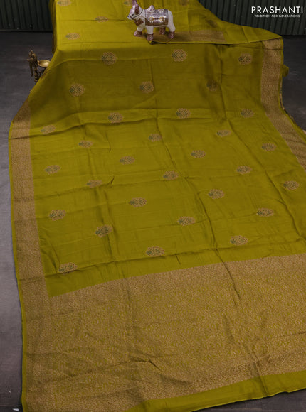 Banarasi semi raw silk saree light green with allover thread & zari woven buttas and woven border
