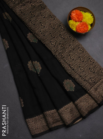 Banarasi semi raw silk saree black with allover thread & zari woven buttas and woven border