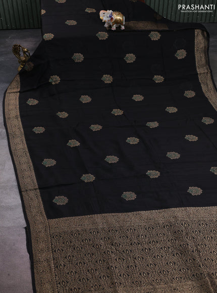 Banarasi semi raw silk saree black with allover thread & zari woven buttas and woven border