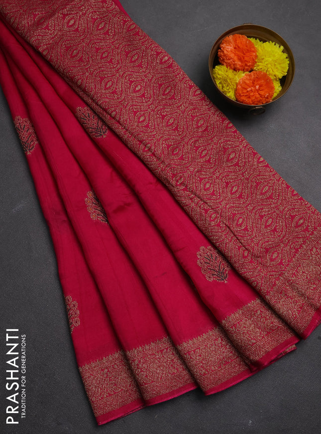 Banarasi semi raw silk saree pink with allover thread & zari woven buttas and woven border