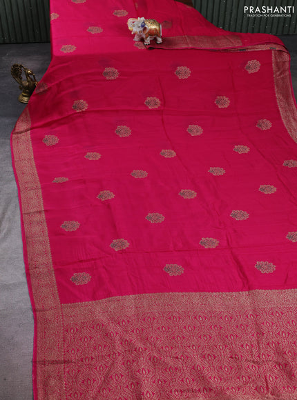 Banarasi semi raw silk saree pink with allover thread & zari woven buttas and woven border