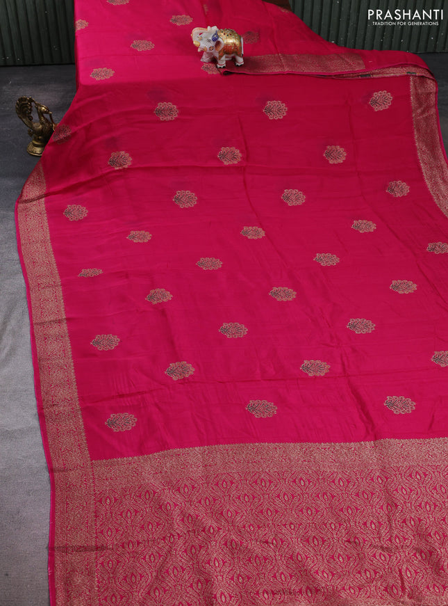 Banarasi semi raw silk saree pink with allover thread & zari woven buttas and woven border