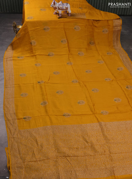 Banarasi semi raw silk saree mustard yellow with allover thread & zari woven buttas and woven border