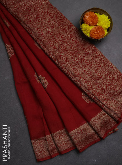 Banarasi semi raw silk saree red with allover thread & zari woven buttas and woven border