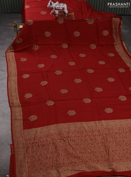 Banarasi semi raw silk saree red with allover thread & zari woven buttas and woven border