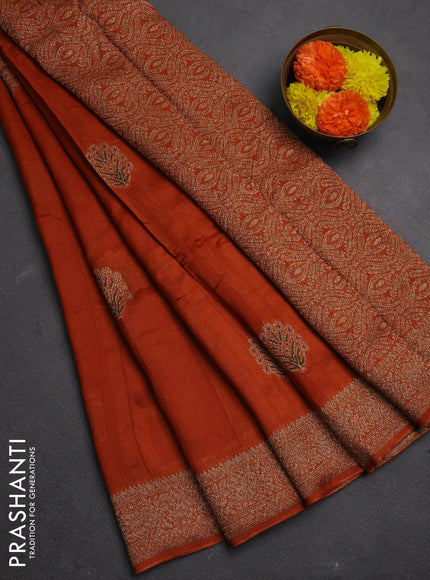 Banarasi semi raw silk saree rust shade with allover thread & zari woven buttas and woven border