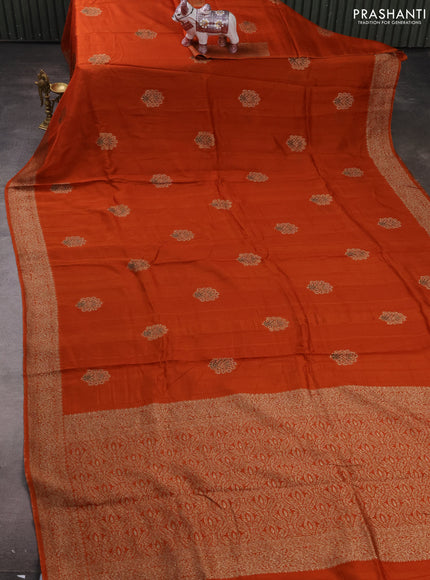 Banarasi semi raw silk saree rust shade with allover thread & zari woven buttas and woven border