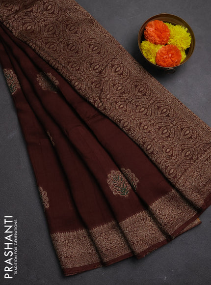 Banarasi semi raw silk saree coffee brown with allover thread & zari woven buttas and woven border