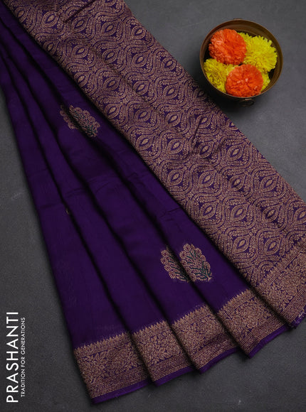 Banarasi semi raw silk saree violet with allover thread & zari woven buttas and woven border