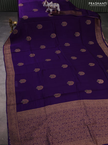 Banarasi semi raw silk saree violet with allover thread & zari woven buttas and woven border