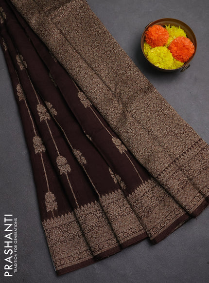 Banarasi semi raw silk saree coffee brown with allover thread & zari weaves and woven border