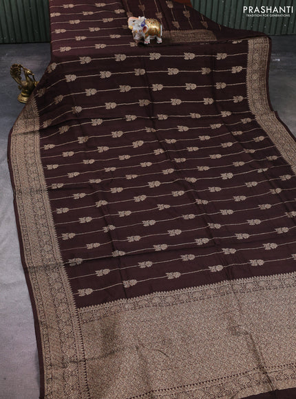 Banarasi semi raw silk saree coffee brown with allover thread & zari weaves and woven border