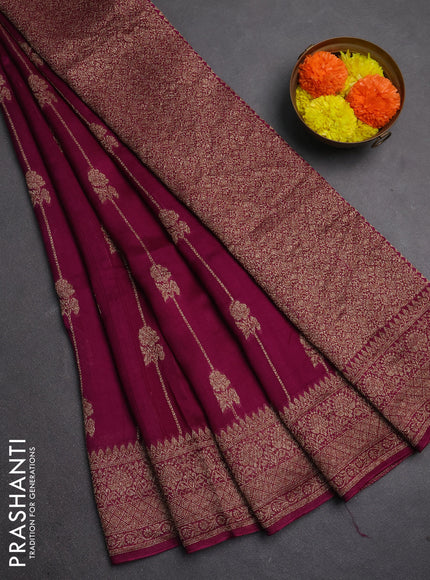 Banarasi semi raw silk saree purple with allover thread & zari weaves and woven border