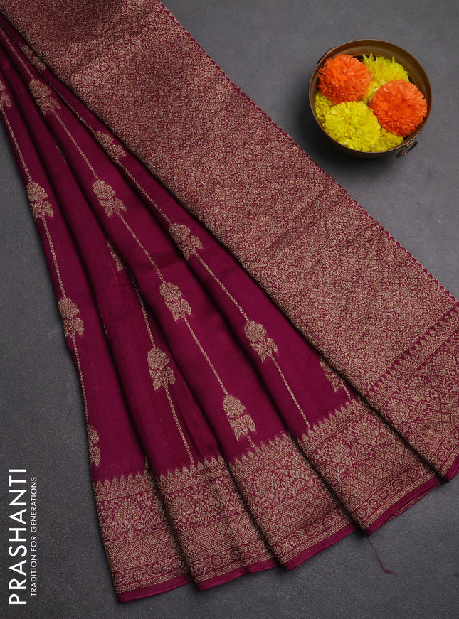 Banarasi semi raw silk saree purple with allover thread & zari weaves and woven border