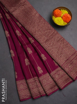 Banarasi semi raw silk saree purple with allover thread & zari weaves and woven border