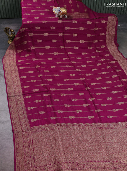 Banarasi semi raw silk saree purple with allover thread & zari weaves and woven border