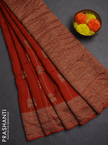 Banarasi semi raw silk saree rust shade with allover thread & zari weaves and woven border