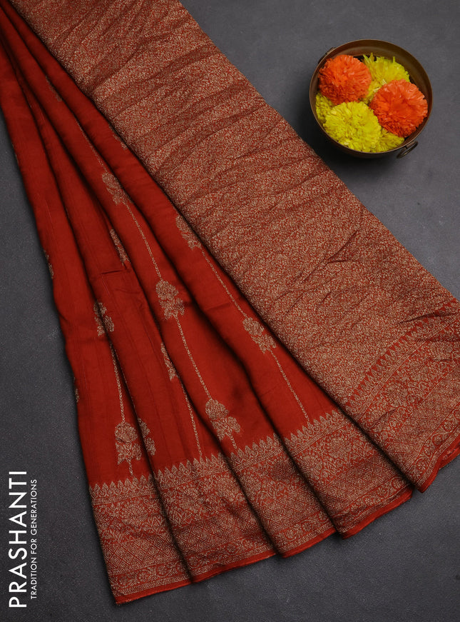 Banarasi semi raw silk saree rust shade with allover thread & zari weaves and woven border
