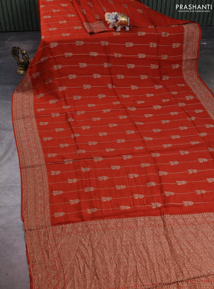 Banarasi semi raw silk saree rust shade with allover thread & zari weaves and woven border