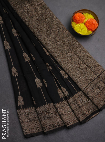 Banarasi semi raw silk saree black with allover thread & zari weaves and woven border