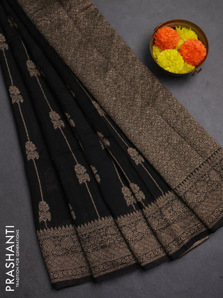 Banarasi semi raw silk saree black with allover thread & zari weaves and woven border
