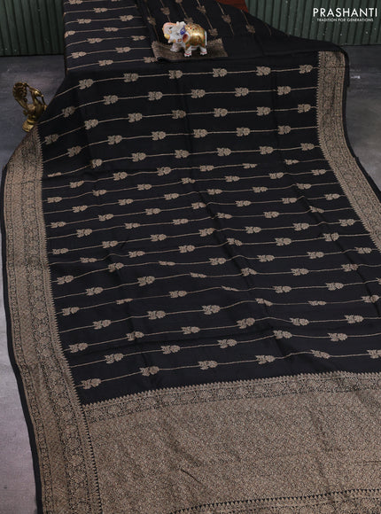 Banarasi semi raw silk saree black with allover thread & zari weaves and woven border