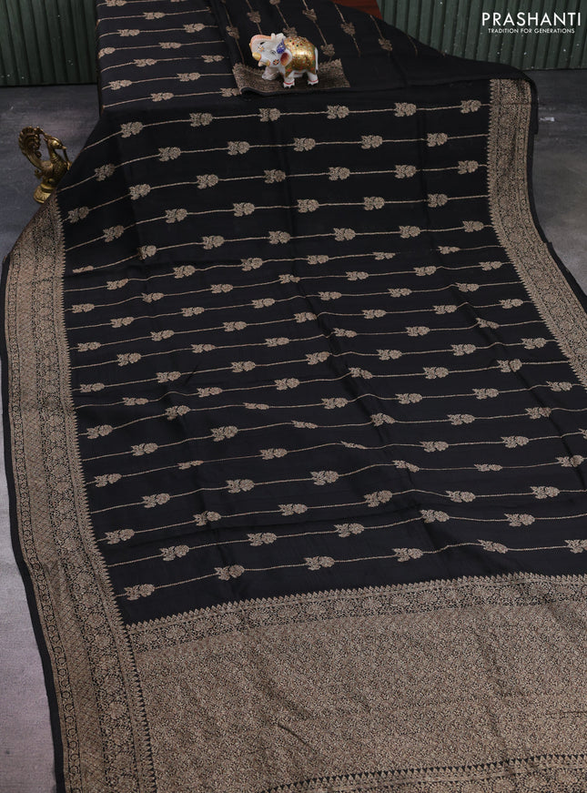 Banarasi semi raw silk saree black with allover thread & zari weaves and woven border