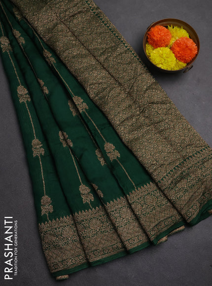Banarasi semi raw silk saree bottle green with allover thread & zari weaves and woven border