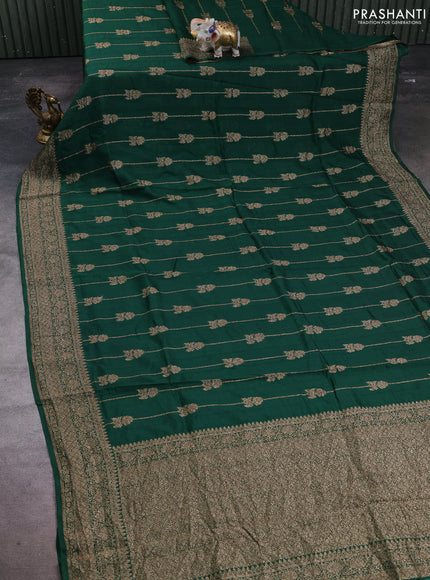 Banarasi semi raw silk saree bottle green with allover thread & zari weaves and woven border