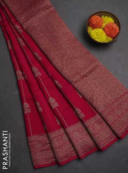 Banarasi semi raw silk saree red with allover thread & zari weaves and woven border