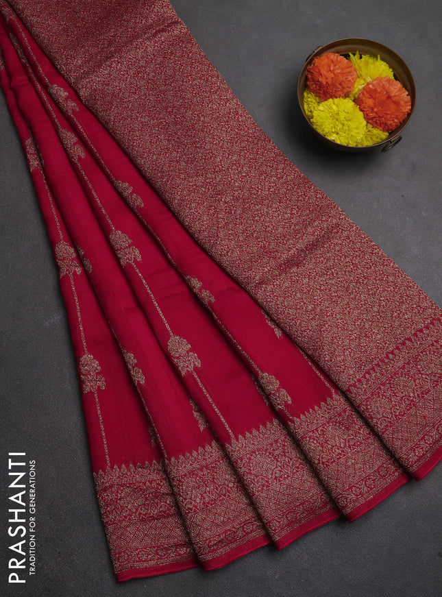 Banarasi semi raw silk saree red with allover thread & zari weaves and woven border