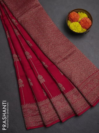Banarasi semi raw silk saree red with allover thread & zari weaves and woven border