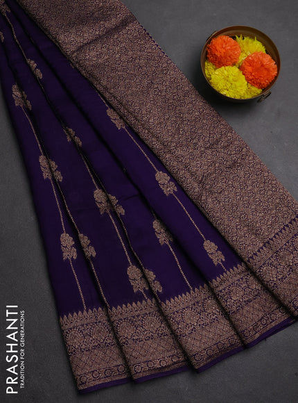Banarasi semi raw silk saree violet with allover thread & zari weaves and woven border