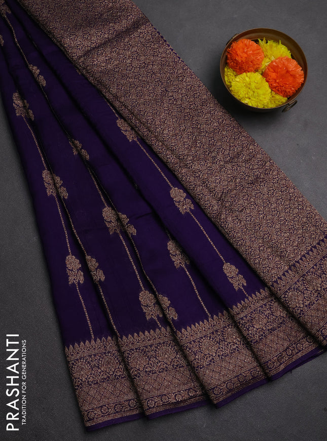 Banarasi semi raw silk saree violet with allover thread & zari weaves and woven border