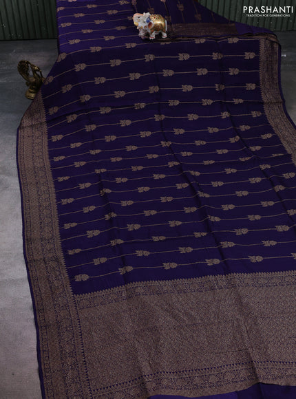 Banarasi semi raw silk saree violet with allover thread & zari weaves and woven border