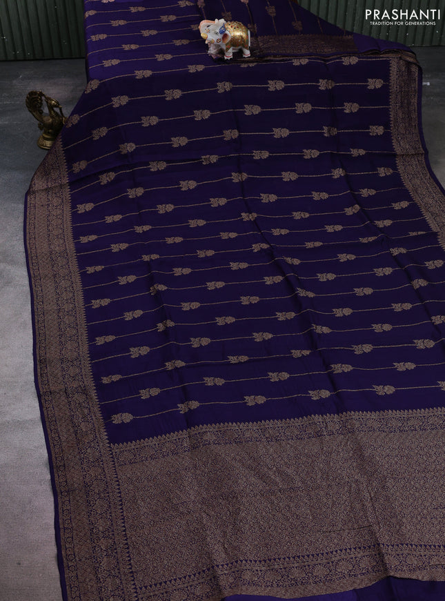 Banarasi semi raw silk saree violet with allover thread & zari weaves and woven border