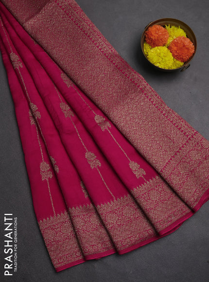 Banarasi semi raw silk saree pink with allover thread & zari weaves and woven border