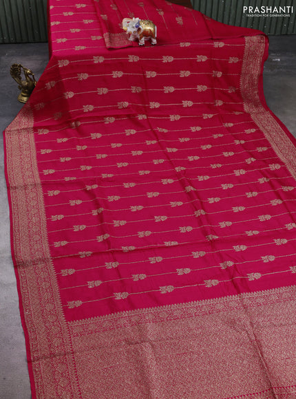 Banarasi semi raw silk saree pink with allover thread & zari weaves and woven border