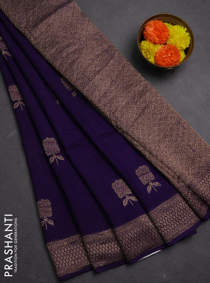Banarasi semi raw silk saree violet with allover thread & zari woven buttas and woven border