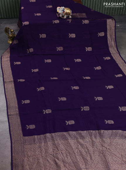 Banarasi semi raw silk saree violet with allover thread & zari woven buttas and woven border