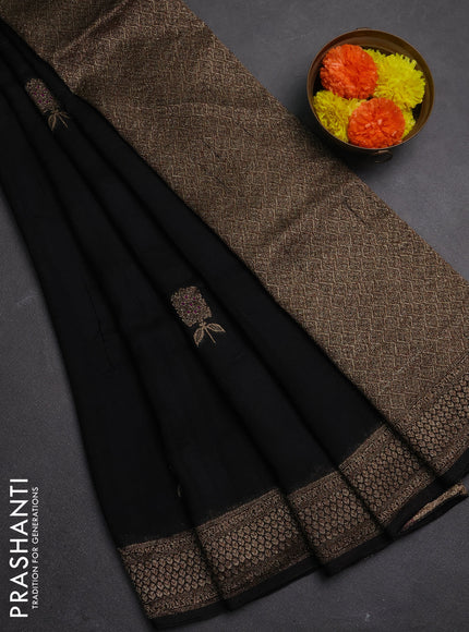 Banarasi semi raw silk saree black with allover thread & zari woven buttas and woven border