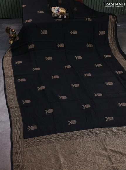 Banarasi semi raw silk saree black with allover thread & zari woven buttas and woven border